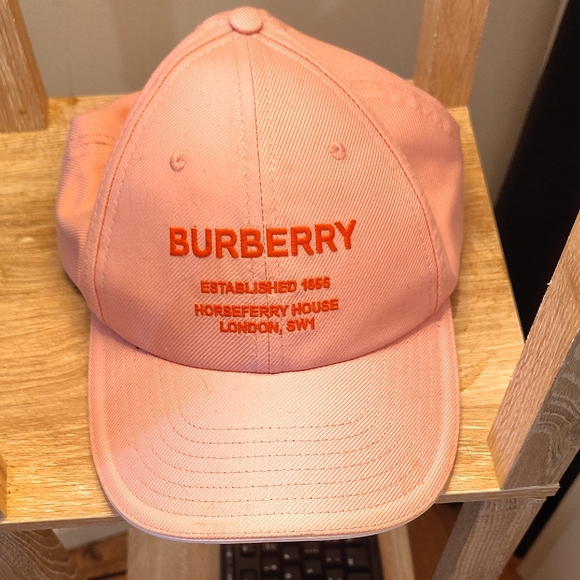 Burberry Pink Cap with Orange Logo - Picture 1 of 4